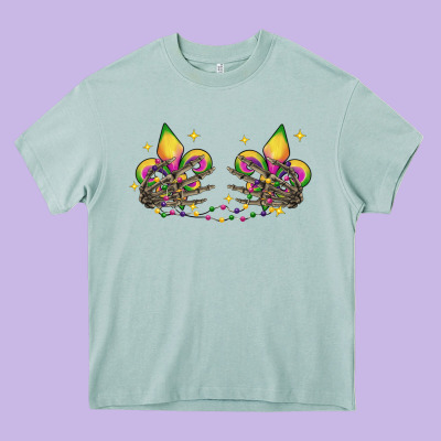 Skeleton Hands Mardi Gras Heavy Core Tee Designed By Cowgirlartshop