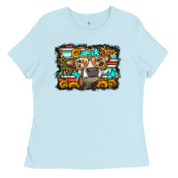 Baby Blue sunflower cow olivia Ladies Tee - OliviaCreatesArt