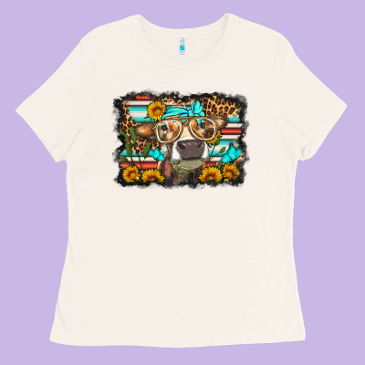 Sunflower Cow Olivia Ladies Tee Designed By Oliviacreatesart