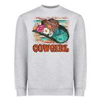 Heather Grey cowgirl hat flowers leopard and  leather Heavyweight Sweatshirt - AdoDesignShop