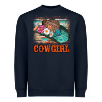 Navy cowgirl hat flowers leopard and  leather Heavyweight Sweatshirt - AdoDesignShop
