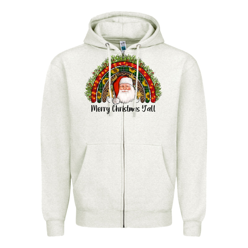 Merry Christmas Y'all Santa Rainbow Zipper Hoodie by AdoDesignShop | Teevron