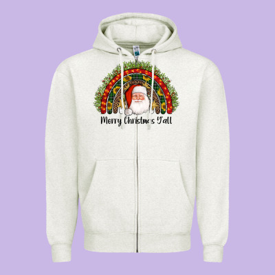 Merry Christmas Y'all Santa Rainbow Zipper Hoodie Designed By Adodesignshop