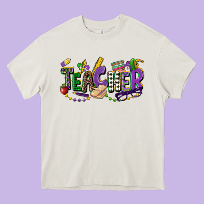 Teacher Mardi Gras Heavy Core Tee Designed By Cowgirlartshop