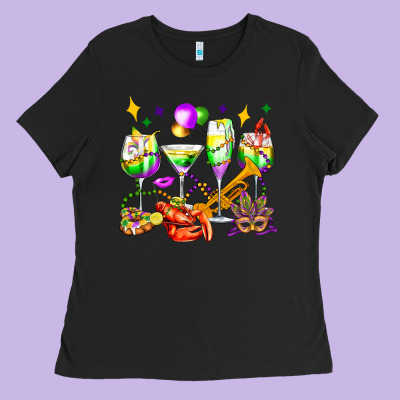 Mardi Gras Wine Glasses Olivia Ladies Tee Designed By Oliviacreatesart
