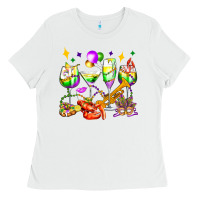 White mardi gras wine glasses olivia Ladies Tee - OliviaCreatesArt