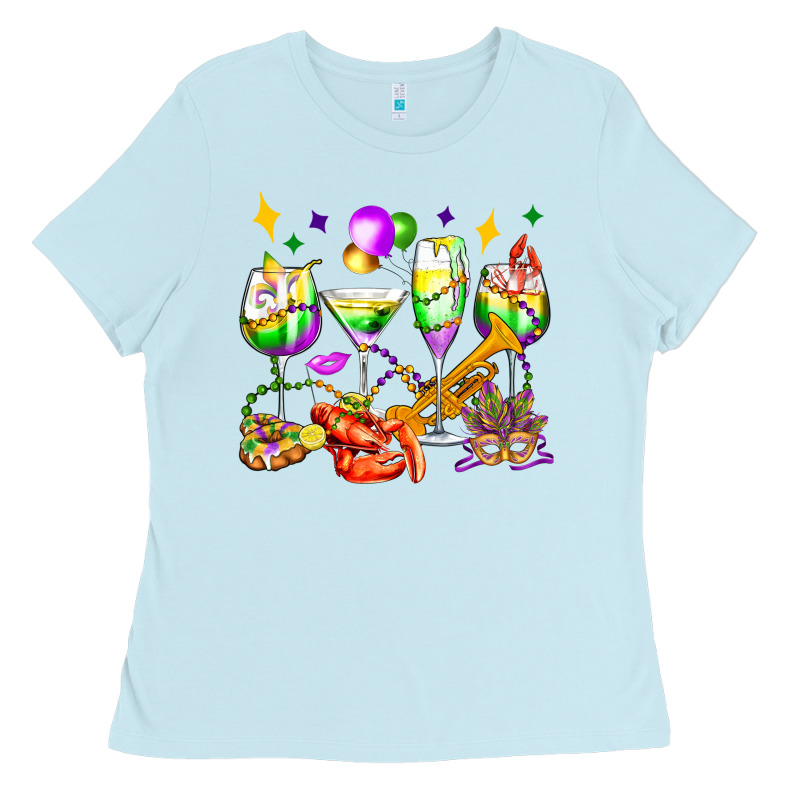 Mardi Gras Wine Glasses Olivia Ladies Tee by OliviaCreatesArt | Teevron