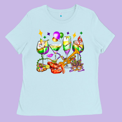 Mardi Gras Wine Glasses Olivia Ladies Tee Designed By Oliviacreatesart
