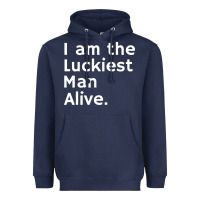 Navy luckiest man alive Heavyweight Hoodie - linhVisuals