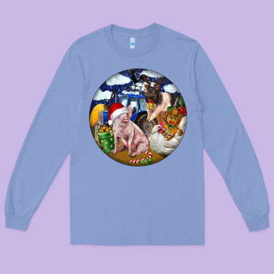 Farm And Pig Long Sleeve Tee Designed By Fadigitalartstudio