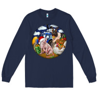 Navy Farm And Pig Long Sleeve Tee - FaDigitalArtStudio