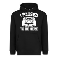 Black i paused my game to be here Heavyweight Hoodie - linhVisuals