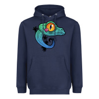 Navy cute colorful cartoon gecko Heavyweight Hoodie - linhVisuals