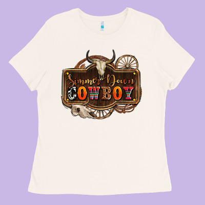Simmer Down Cowboy Olivia Ladies Tee Designed By Oliviacreatesart