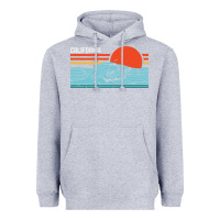 Heather Grey vintage california wave surf retro 80s california beach surfing Heavyweight Hoodie - linhVisuals