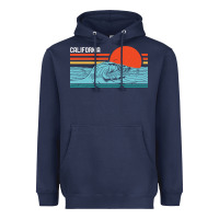 Navy vintage california wave surf retro 80s california beach surfing Heavyweight Hoodie - linhVisuals