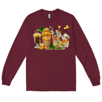 Burgundy Honey Bee Coffee Cups Long Sleeve Tee - FaDigitalArtStudio