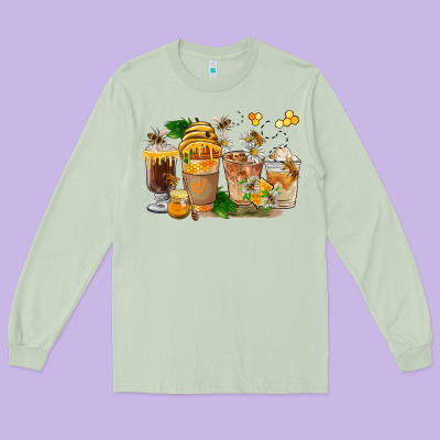 Honey Bee Coffee Cups Long Sleeve Tee Designed By Fadigitalartstudio