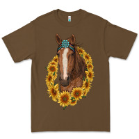 Cacao brown horse with gemstone and sunflowers Premium Tee - RanaPortraitStore
