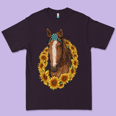 Brown Horse With Gemstone And Sunflowers Premium Tee Designed By Ranaportraitstore