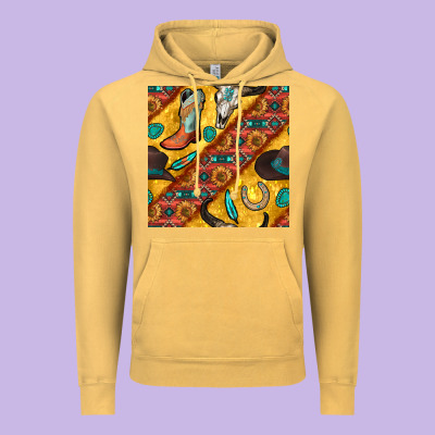 Western Cowboy Bull Skull Seamless Pattern Vintage Hoodie Designed By Bundleandbundleshop