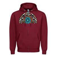 Burgundy western turquoise aztec cowhide serape  rainbows Zipper Hoodie - AdoDesignShop