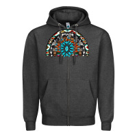 Charcoal Heather western turquoise aztec cowhide serape  rainbows Zipper Hoodie - AdoDesignShop