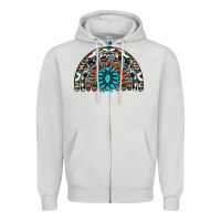 Dove Grey western turquoise aztec cowhide serape  rainbows Zipper Hoodie - AdoDesignShop