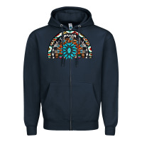 Navy western turquoise aztec cowhide serape  rainbows Zipper Hoodie - AdoDesignShop