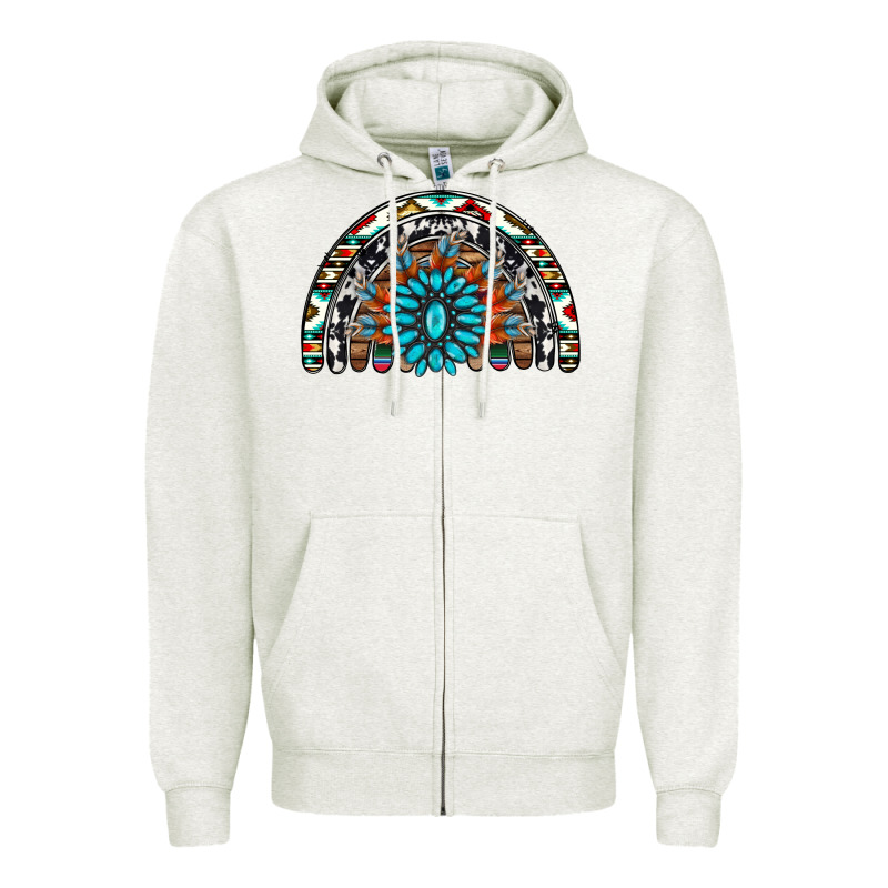 Western Turquoise Aztec Cowhide Serape  Rainbows Zipper Hoodie by AdoDesignShop | Teevron