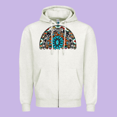 Western Turquoise Aztec Cowhide Serape  Rainbows Zipper Hoodie Designed By Adodesignshop