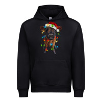 Black highland cow calf with christmas lights Urban Hoodie - RanaPortraitStore
