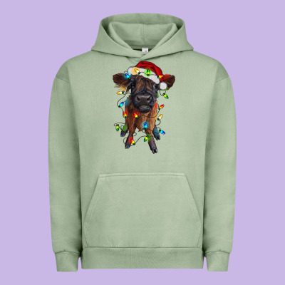 Highland Cow Calf With Christmas Lights Urban Hoodie Designed By Ranaportraitstore