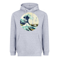 Heather Grey great wave Heavyweight Hoodie - linhVisuals