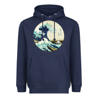 Navy great wave Heavyweight Hoodie - linhVisuals