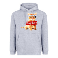 Heather Grey hug life kitty cat Heavyweight Hoodie - linhVisuals