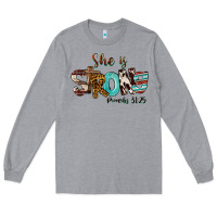 Heather Grey She Is Strong Proverbs 31 25 Long Sleeve Tee - FaDigitalArtStudio