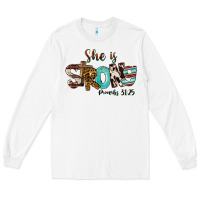 White She Is Strong Proverbs 31 25 Long Sleeve Tee - FaDigitalArtStudio