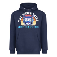Navy skiing t  shirt ski goggles cat the meowtains are calling skier winter Heavyweight Hoodie - linhVisuals