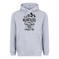 Heather Grey the mountains are calling and i must go   black Heavyweight Hoodie - linhVisuals