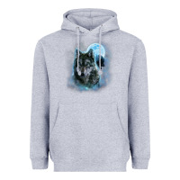 Heather Grey t shirt, grey wolf hunting ground, icy moon, forest, galaxy Heavyweight Hoodie - linhVisuals