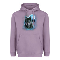 Lavender t shirt, grey wolf hunting ground, icy moon, forest, galaxy Heavyweight Hoodie - linhVisuals