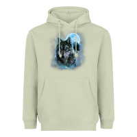 Matcha t shirt, grey wolf hunting ground, icy moon, forest, galaxy Heavyweight Hoodie - linhVisuals