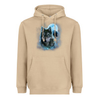 Mushroom t shirt, grey wolf hunting ground, icy moon, forest, galaxy Heavyweight Hoodie - linhVisuals