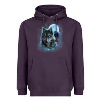 Plum t shirt, grey wolf hunting ground, icy moon, forest, galaxy Heavyweight Hoodie - linhVisuals