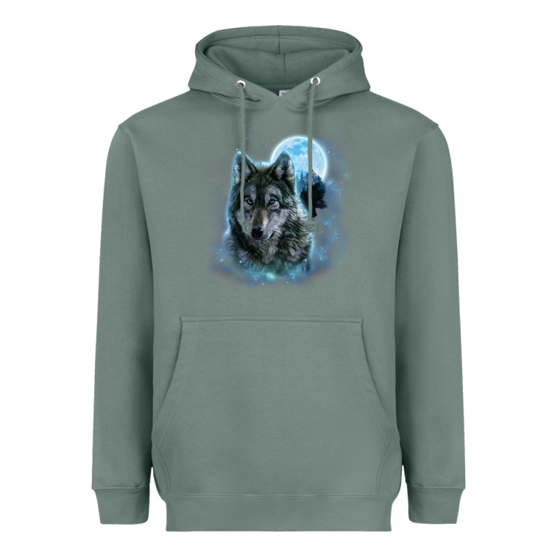T Shirt, Grey Wolf Hunting Ground, Icy Moon, Forest, Galaxy Heavyweight Hoodie by linhVisuals | Teevron