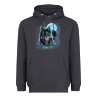 Smoke t shirt, grey wolf hunting ground, icy moon, forest, galaxy Heavyweight Hoodie - linhVisuals