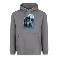 Storm t shirt, grey wolf hunting ground, icy moon, forest, galaxy Heavyweight Hoodie - linhVisuals