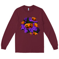 Burgundy halloween pumpkin patch  1 Long Sleeve Tee - BundleAndBundleShop