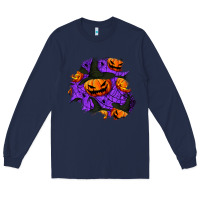 Navy halloween pumpkin patch  1 Long Sleeve Tee - BundleAndBundleShop